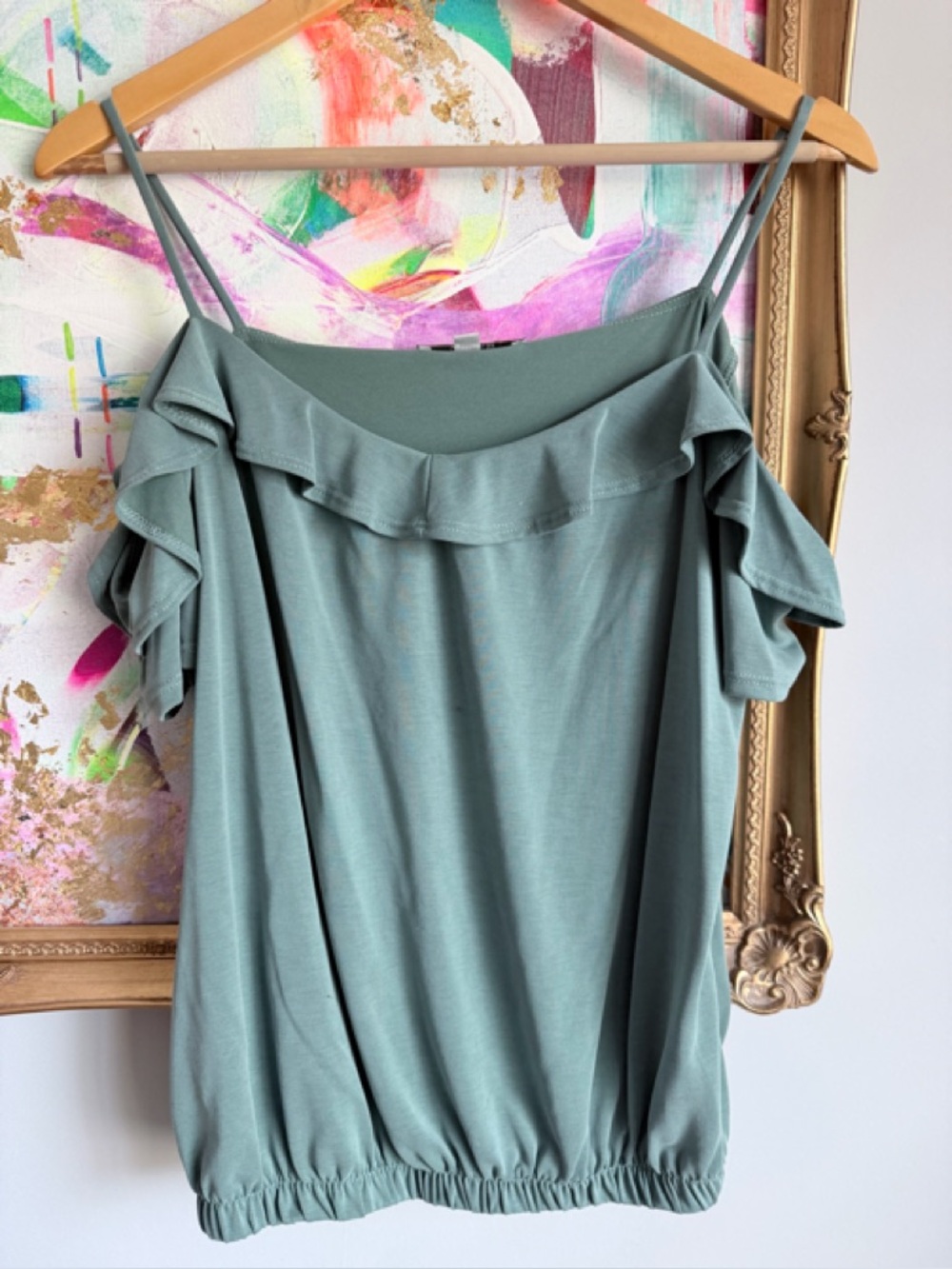 Sage Ruffle Off-Shoulder Camisole